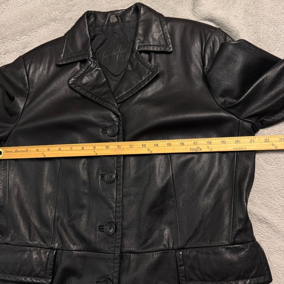 Jacqueline Ferrar Womens Black Genuine Leather Blazer Jacket Size L Size Large - Picture 11 of 13